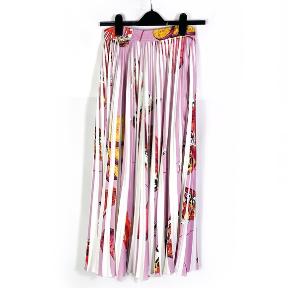 Thebe Magugu Pink Plisse Maxi Skirt Pleated Fish & Chips Print A-Line Sz S - Picture 5 of 13